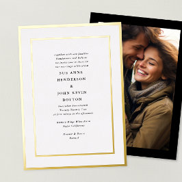 Invitación Con Relieve Metalizado Elegante Formal Foto de Boda en Marco de Oro Prens