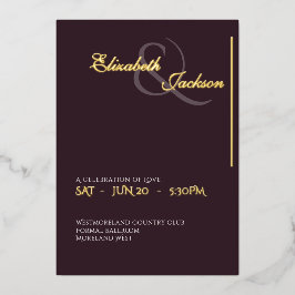 Invitación Con Relieve Metalizado Elegante Formal Moderno Plum Noir Boda Dorado