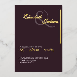 Invitación Con Relieve Metalizado Elegante Formal Moderno Plum Noir Boda Dorado