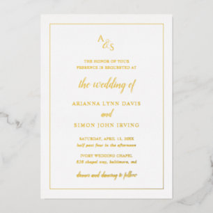 Invitación Con Relieve Metalizado Elegante Formal Monograma Tradicional Boda Dorado