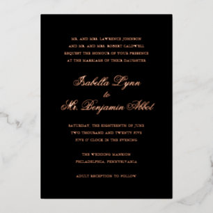 Invitación Con Relieve Metalizado Elegante formal negro tradicional Boda Rosa oro