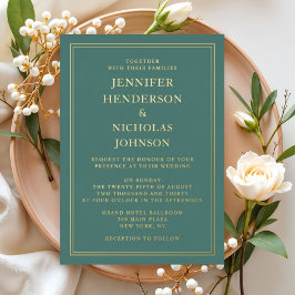 Invitación Con Relieve Metalizado Elegante Formal Verde Esmeralda Boda Dorado