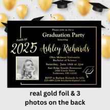 Elegante foto Black Gold Graduation Party Real