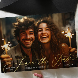 Invitación Con Relieve Metalizado Elegante Foto Blanca La Boda Dorada Salva La Fecha