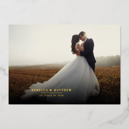 Invitación Con Relieve Metalizado Elegante foto Boda manuscrito Gracias