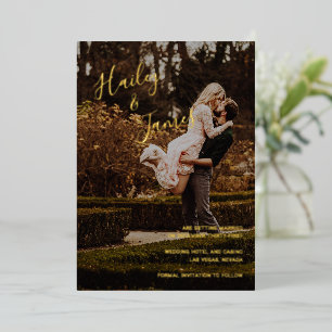 Invitación Con Relieve Metalizado Elegante foto boda moderna salva la fecha