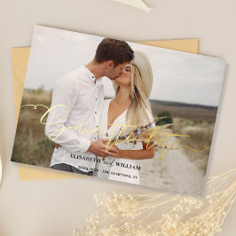 Invitación Con Relieve Metalizado Elegante foto caligrafía Boda Salven la fecha