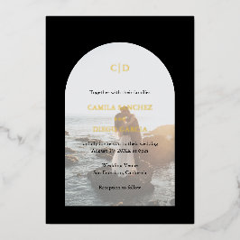 Invitación Con Relieve Metalizado Elegante Foto de Arco Negro Boda Moderna