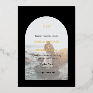 Invitación Con Relieve Metalizado Elegante Foto de Arco Negro Boda Moderna