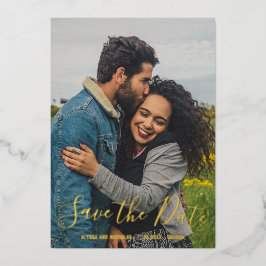 Invitación Con Relieve Metalizado Elegante Foto de Boda Moderna Save The Date