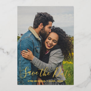Invitación Con Relieve Metalizado Elegante Foto de Boda Moderna Save The Date