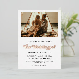 Invitación Con Relieve Metalizado Elegante foto de boda retro en rosa oro