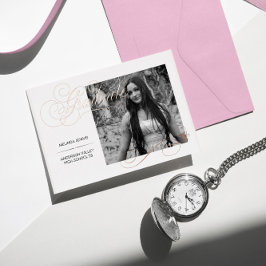 Invitación Con Relieve Metalizado Elegante foto de graduación en blanco y negro