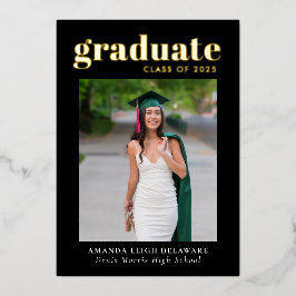Invitación Con Relieve Metalizado Elegante Foto de Graduación Moderna en Rosa Dorado
