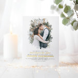 Invitación Con Relieve Metalizado Elegante foto de vegetación Boda blanco superpuest<br><div class="desc">Romántico,  moderno y mínimo boda invitaciones a la fotografía de Relieve metalizado real</div>