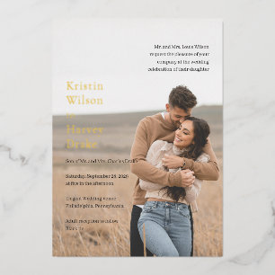 Invitación Con Relieve Metalizado Elegante foto en blanco y negro de boda moderna