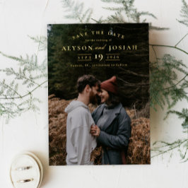 Invitación Con Relieve Metalizado Elegante Foto en Oro Save the Date