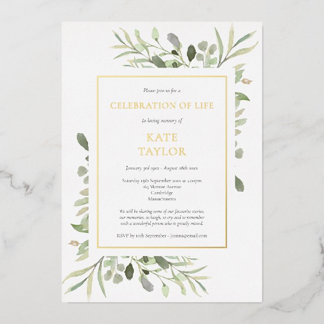 Invitación Con Relieve Metalizado Elegante foto fúnebre celebración del oro de la vi (Anverso)