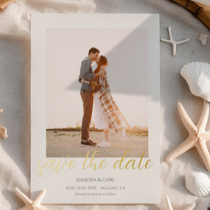 Invitación Con Relieve Metalizado Elegante Foto Gold Save the Date