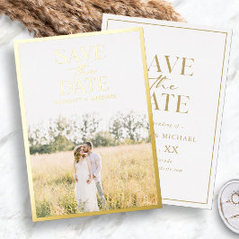 Invitación Con Relieve Metalizado Elegante Foto Gold Save The Date