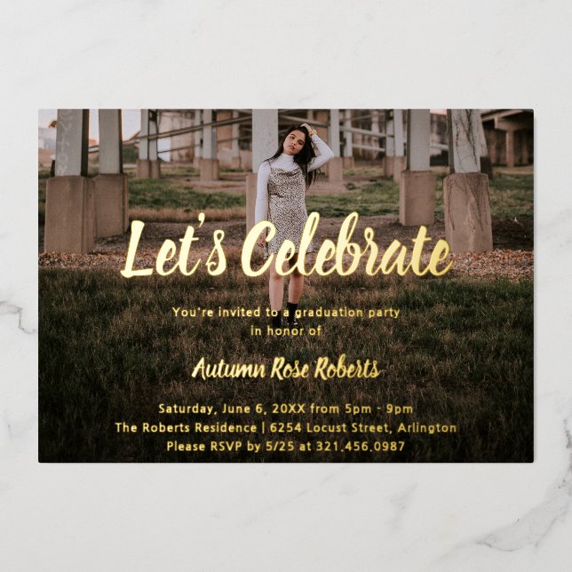 Invitación Con Relieve Metalizado Elegante Foto Graduación Moderna (Anverso)