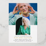 Invitación Con Relieve Metalizado Elegante foto mínima SETENTA cumpleaños 70<br><div class="desc">Celebre con estilo esta invitación de lujosa fiesta de cumpleaños número 70. El diseño presenta un collage moderno de 2 fotos, la edad en el Relieve metalizado dorado serif a través de la primera imagen, una plantilla de estilo de arco para la segunda , con el nombre también en letras...</div>