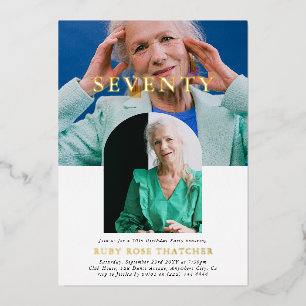 Invitación Con Relieve Metalizado Elegante foto mínima SETENTA cumpleaños 70