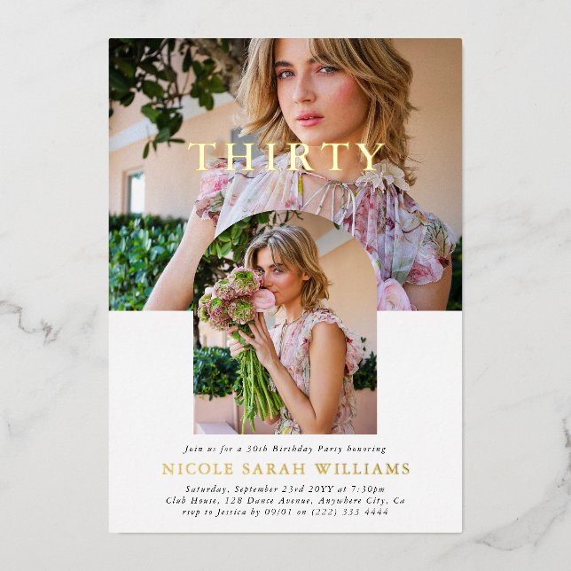 Invitación Con Relieve Metalizado Elegante foto mínima TREINTA cumpleaños 30 (Anverso)