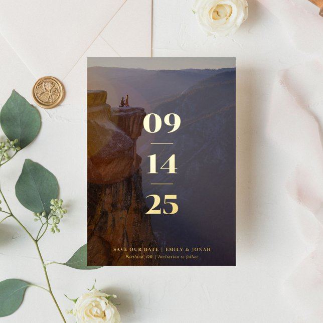 Invitación Con Relieve Metalizado Elegante foto minimal de boda salva la fecha (Subido por el creador)