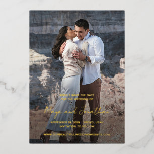 Invitación Con Relieve Metalizado Elegante foto moderna de boda para guardar la fech