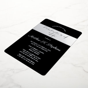 Invitación Con Relieve Metalizado Elegante Foto Negro Celebración de la Vida Plate