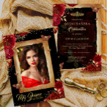 Invitación Con Relieve Metalizado Elegante foto Quinceanera Red Rose Gold Birthday<br><div class="desc">Más invitaciones a los 15 cumpleaños de la Quinceanera Roja en la Pequeña Tienda Bayleigh!</div>