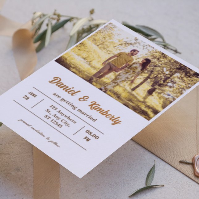 Invitación Con Relieve Metalizado Elegante Foto Real Romántico de Boda con Hojalata (Subido por el creador)
