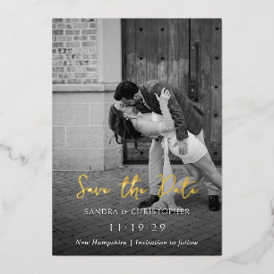 Invitación Con Relieve Metalizado Elegante foto simple boda moderna salva la fecha