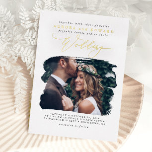 Invitación Con Relieve Metalizado Elegante foto superpuesta Boda de Boho Blanco Real