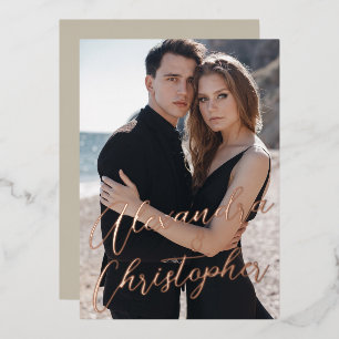 Invitación Con Relieve Metalizado Elegante fotografía crema caligrafía oro Guardar l