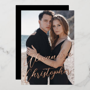 Invitación Con Relieve Metalizado Elegante fotografía en caligrafía Save the Date ne