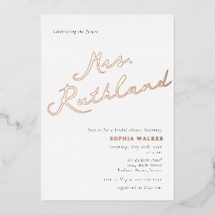 Invitación Con Relieve Metalizado Elegante Futuro Sra. Desayuno Nupcial Rosa Dorado