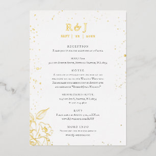 Invitación Con Relieve Metalizado Elegante gabinete de Boda Golden Floral