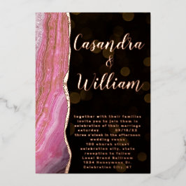 Invitación Con Relieve Metalizado Elegante galaxia Agate Geode Boda Rosa y Oro