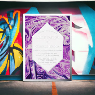 Invitación Con Relieve Metalizado Elegante Galaxia Azul Resumen Boda de Arte Plata