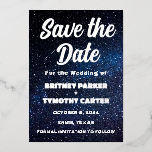 Invitación Con Relieve Metalizado Elegante Galaxia Celeste Código QR Constelación