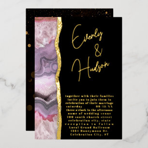 Invitación Con Relieve Metalizado Elegante Galaxy Geode Pink & Gold Boda