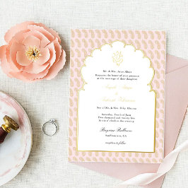 Invitación Con Relieve Metalizado Elegante Ganesh boda indio rosado y dorado