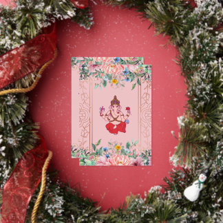 Invitación Con Relieve Metalizado Elegante Ganesh floral rosa boda india