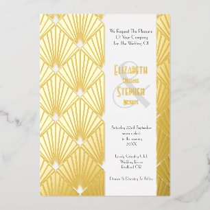 Invitación Con Relieve Metalizado Elegante Gatsby Art Deco Años 20 Boda de Oro Hoja 