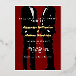 Invitación Con Relieve Metalizado Elegante Gay Masculino Moderno Boda Oro