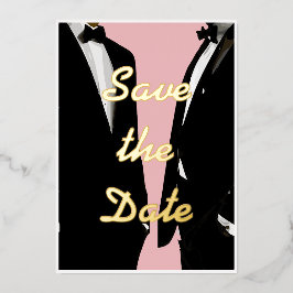 Invitación Con Relieve Metalizado Elegante Gay Masculino Moderno Boda Oro