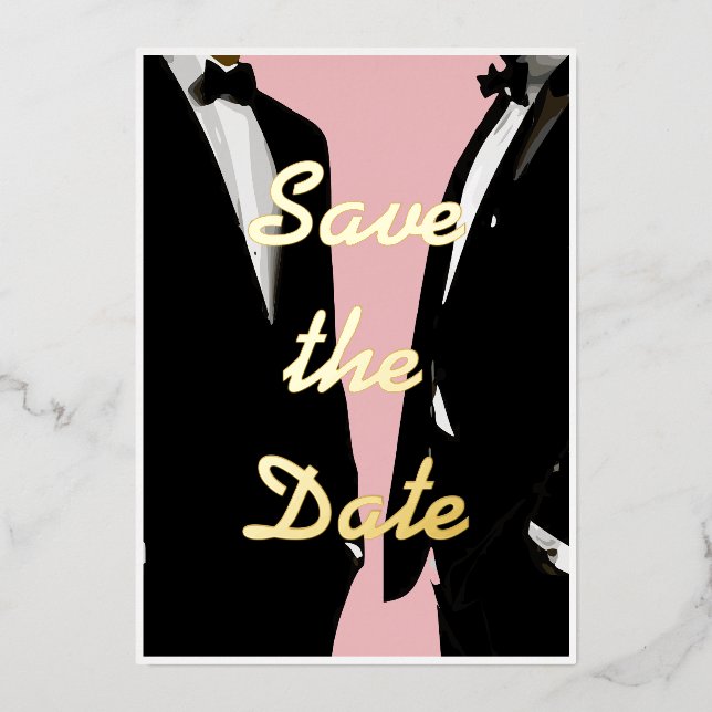 Invitación Con Relieve Metalizado Elegante Gay Masculino Moderno Boda Oro (Anverso)