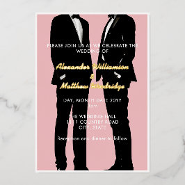 Invitación Con Relieve Metalizado Elegante Gay Masculino Moderno Boda Oro